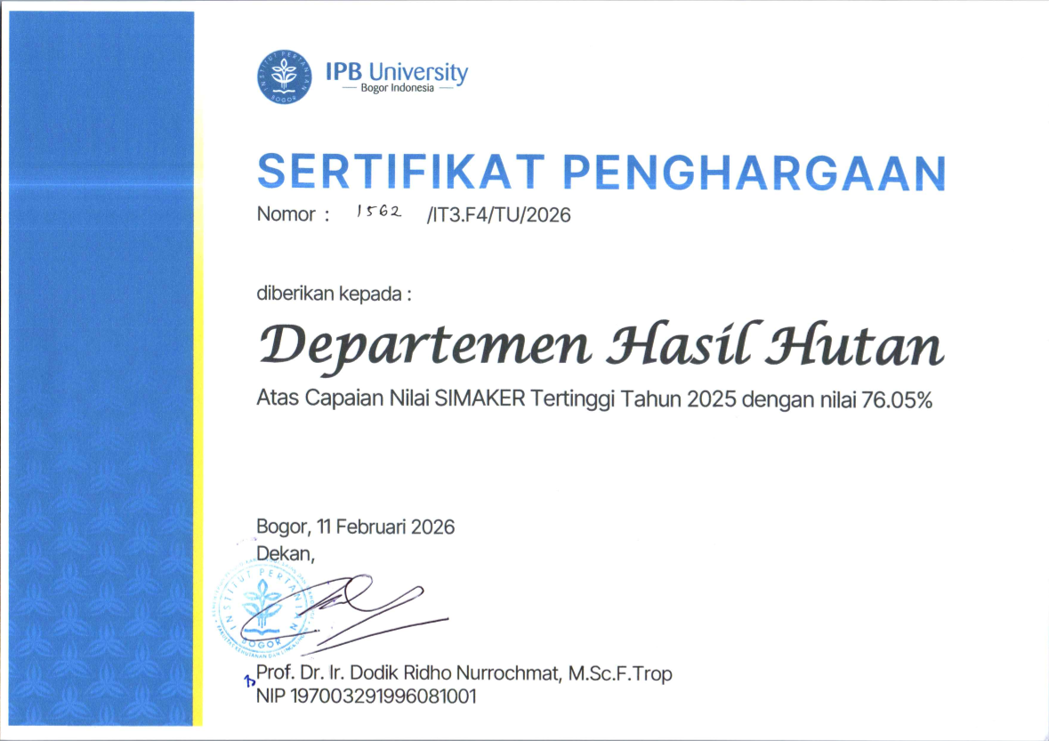 Departemen Hasil Hutan Peroleh Penghargaan Capaian Simaker Tertinggi 2025